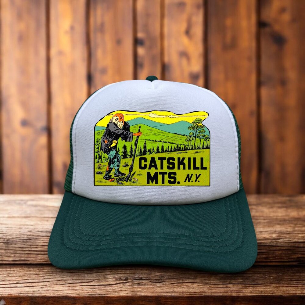 Catskill Mountains Mens Trucker Hat Green Snapback Vintage Inspired Logo Cap